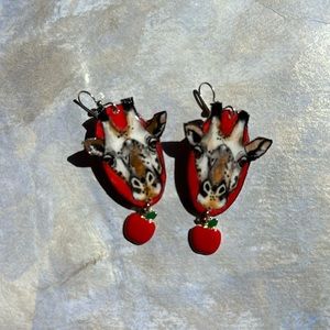 Handpainted giraffe earrings wildlife African animals lightweight original